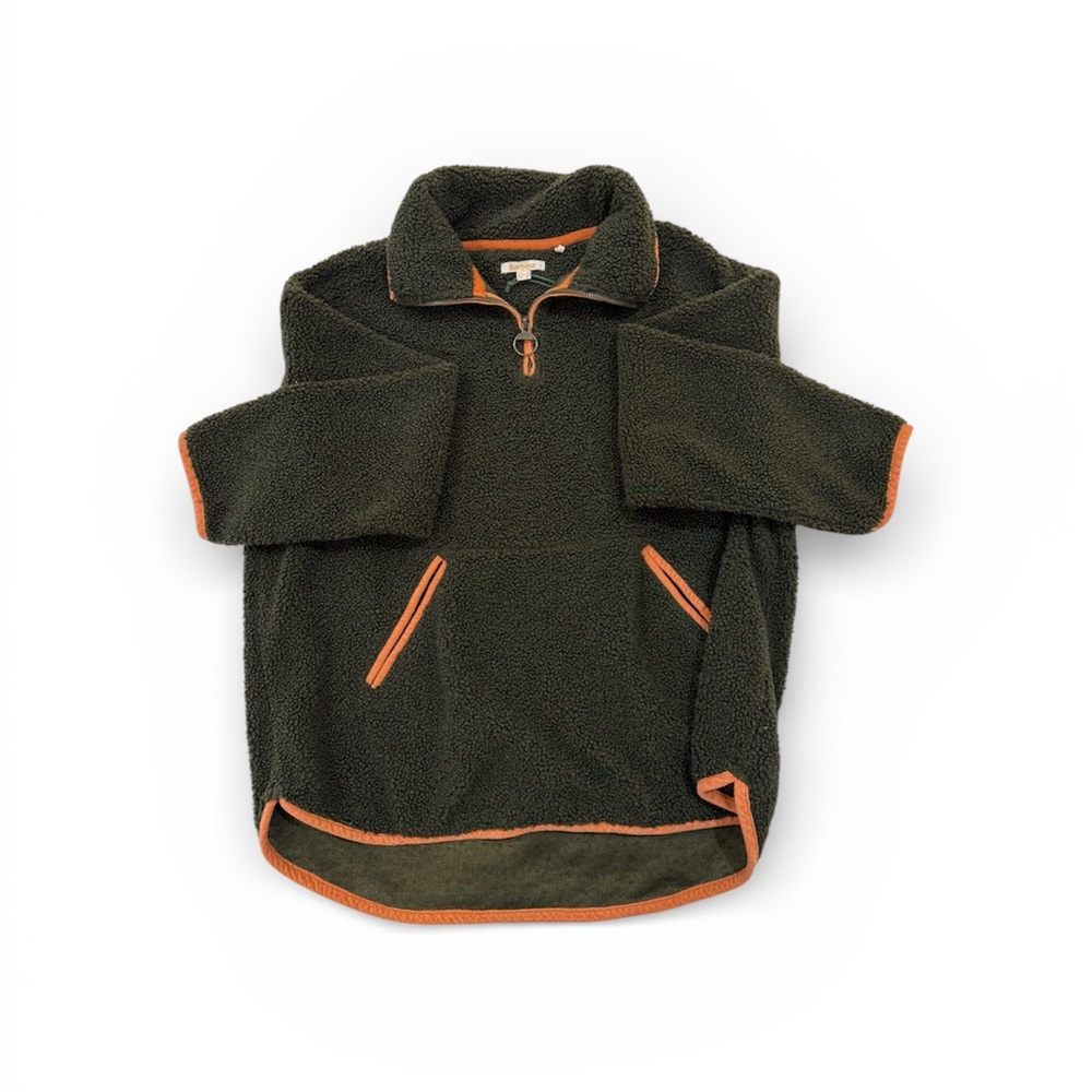 Barbour Dark Green Teddy Jacket with Orange Accents